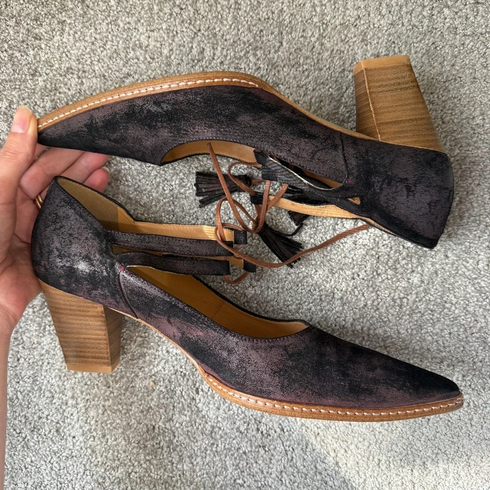 Sundance Natalia Laced Heels Pointed Toe Brown Boho Tassles‎ Pumps Size 40